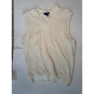 IZOD Cream V Neck Sweater Vest Men's Size M 100% Cotton Casual Preppy